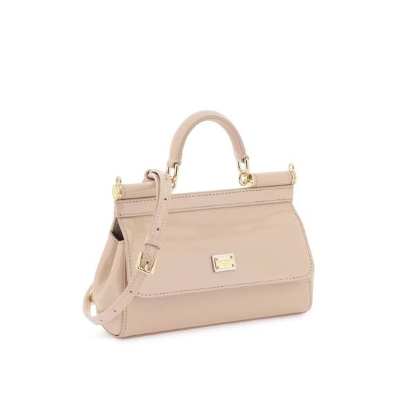 Sicily Small Beige Leather Handbag with Gold-Tone Hardware and Removable Strap - Picture 4 of 4